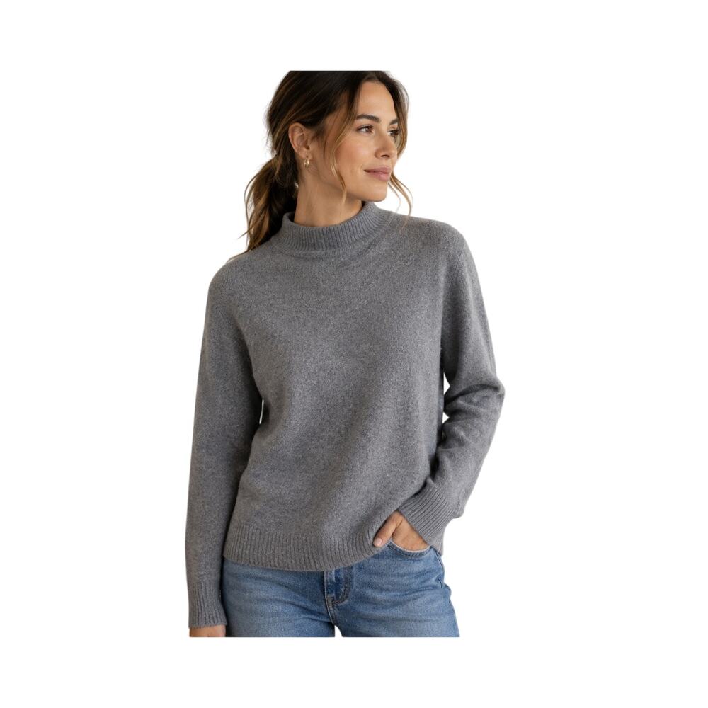 Pure Cashmere Sweater Womens M Grey Mock Neck Soft Quiet Luxury Classic Knit